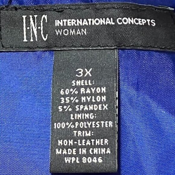 INC Int'l Concepts Cobalt Moto Blazer Jacket with Faux Leather Trim  3X  NWOT - Picture 10 of 10
